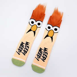 欧美个性新款毛发卡通女士中筒袜 情侣运动潮袜厂家直供