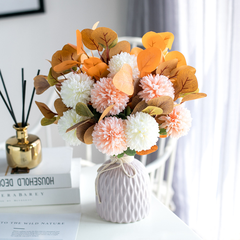 Mediterráneo flor artificial sala de estar decoración anti-comedor Mesa flor decoración ramo florero luz lujo decoración floral