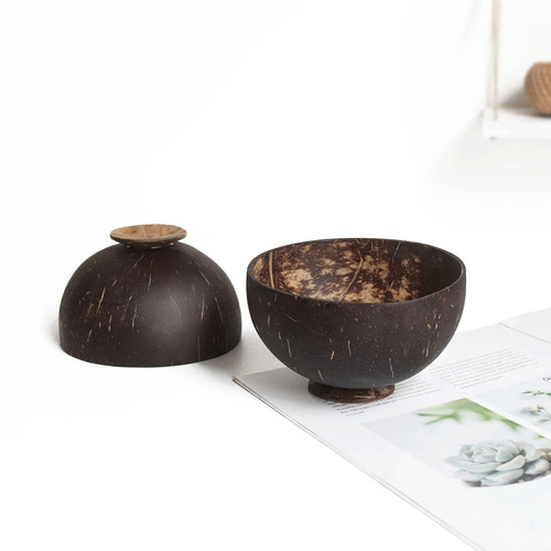 Natural Coconut Shell Bowl Coconut Wood Spatula Stirring Spoon Scoop Hainan Old Coconut Shell Fork Knife Fruit Salad Bowl