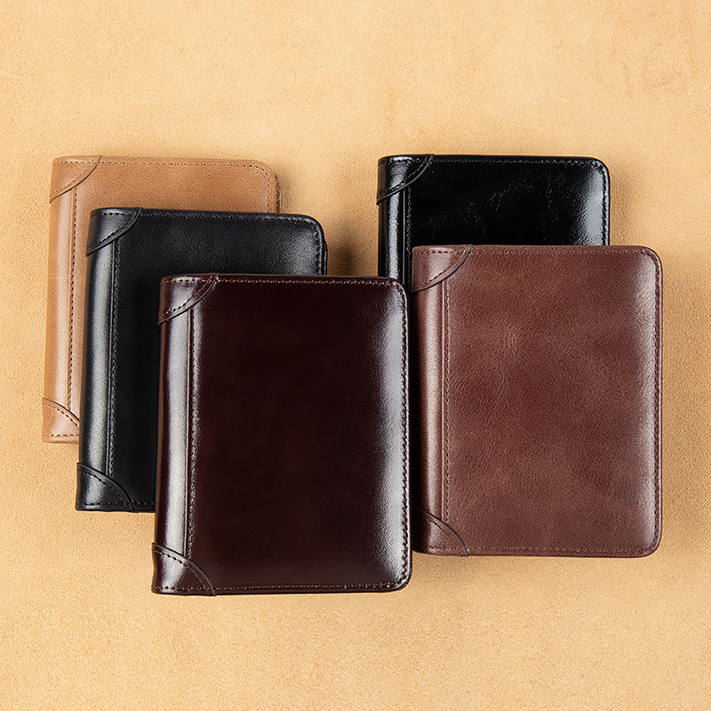 Factory Direct Sales Genuine Leather Wallet Men's Wallet Ultra-Thin Short First-Layer Cowhide Wallet Driver's License Integrated Fashionable and Simple