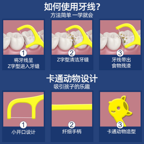 Little Deer Mother Children's Dental Floss Cartoon Plastic Toothpick High Tension High Thin Baby Floss Stick Boxed Family