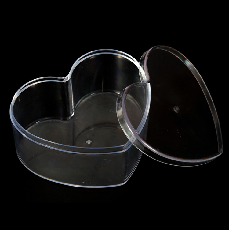Caja de plástico duro con forma de corazón para regalo de amantes del dulce, con tapa de PS acrílico, caja pequeña para almacenamiento y embalaje de dulces de boda.