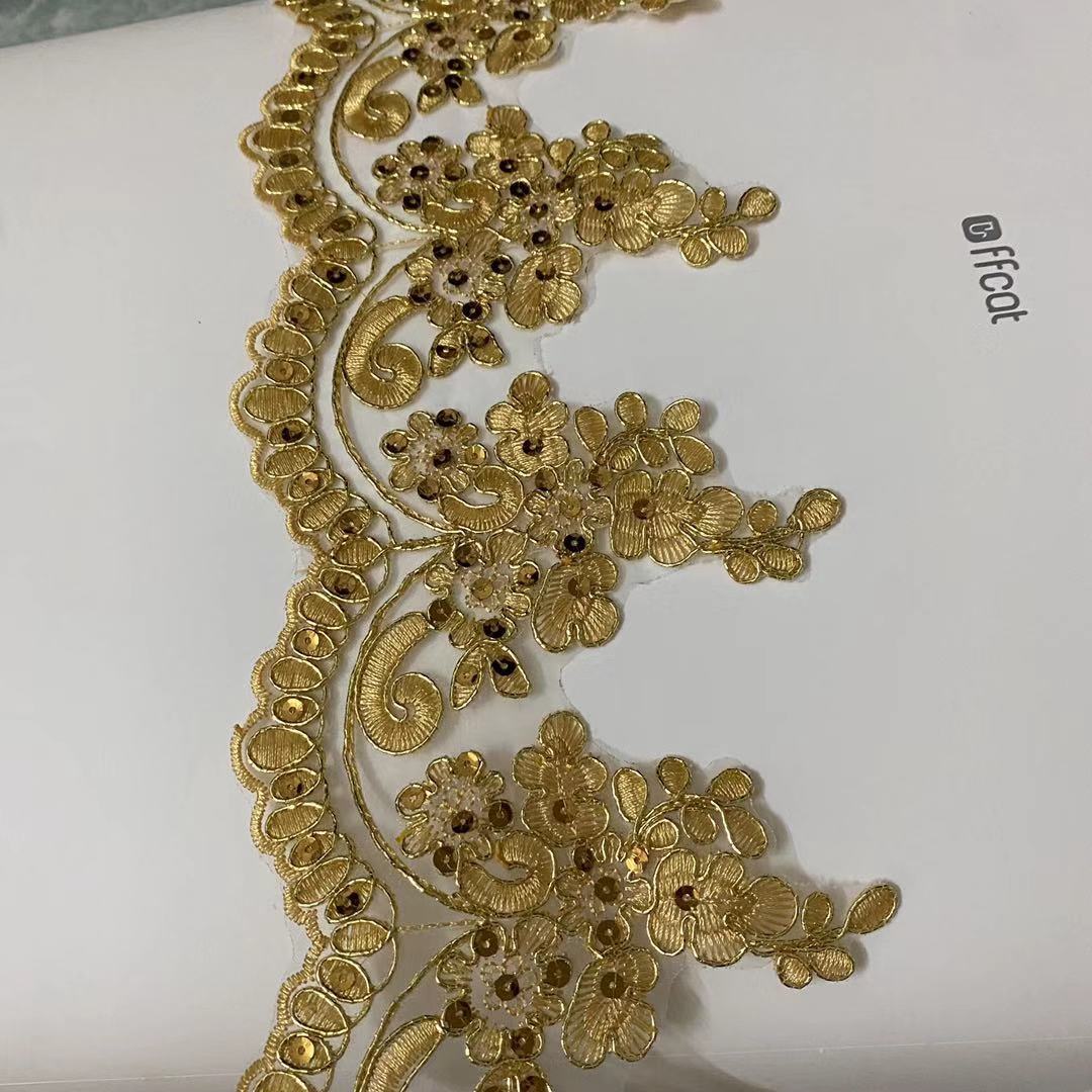 精美金线车骨刺绣花边 礼服家纺车骨蕾丝花边珠片花边舞蹈服专用
