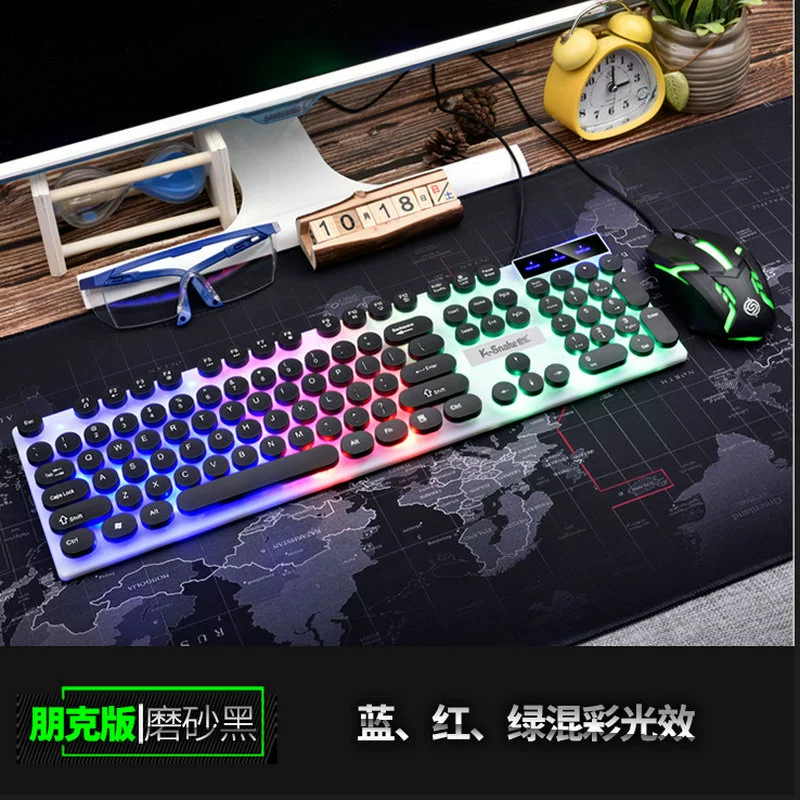 蝰蛇 KM320 wired key mouse set suspended USB orange characters transparent light crack game keyboard mouse kit
