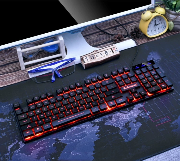 蝰蛇 KM320 wired key mouse set suspended USB orange characters transparent light crack game keyboard mouse kit