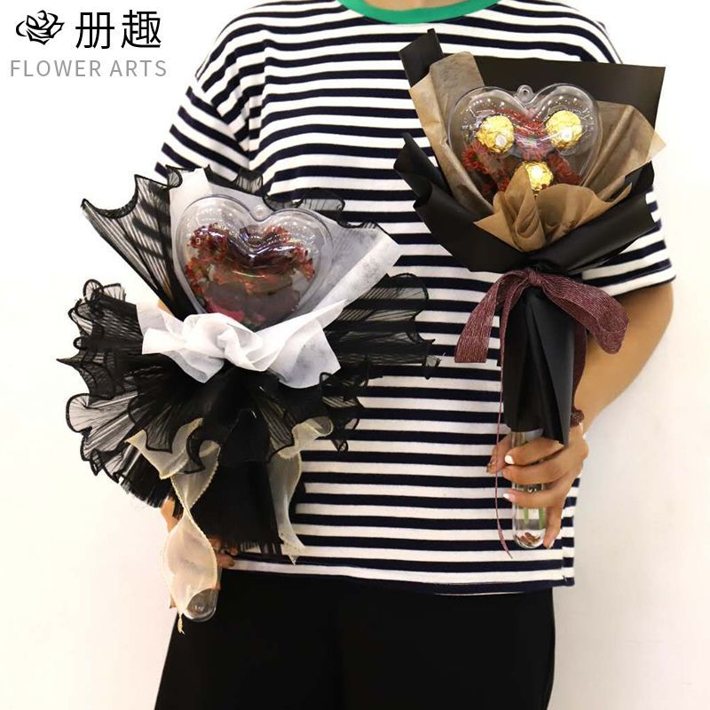 En forma de corazón caja de flores de acrílico palo mágico transparente floristería floral suministros flor material de embalaje caja de flores de chocolate