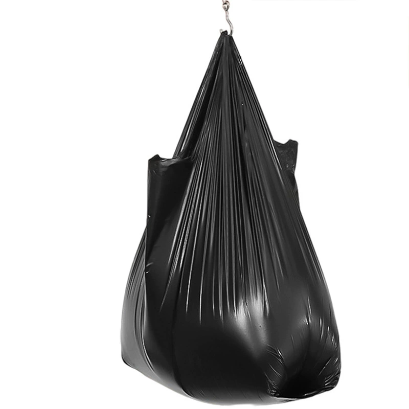 Big black garbage bag for home use, handheld disposable plastic tank top, increased thickness