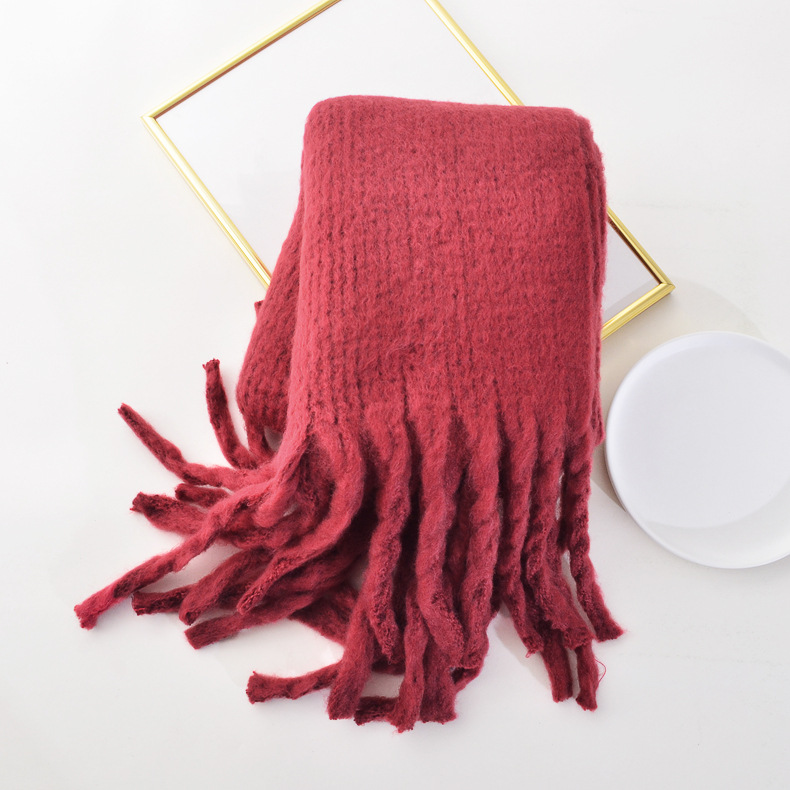 Otoño e invierno nuevo engrosado cálido alargado borla bufanda dama dinero PerA-como Cachemira color sólido gran borla bufanda