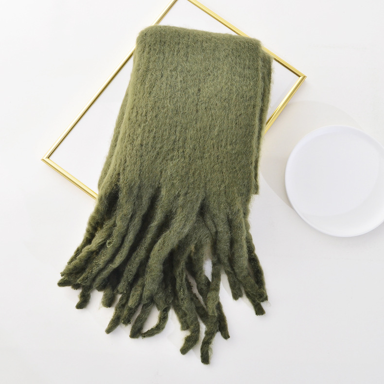 Otoño e invierno nuevo engrosado cálido alargado borla bufanda dama dinero PerA-como Cachemira color sólido gran borla bufanda