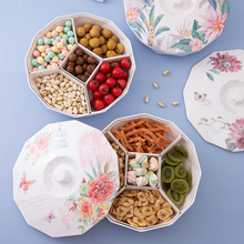 密胺干果盘创意家用客厅分格带盖干果盒新年婚庆喜糖零食收纳盒