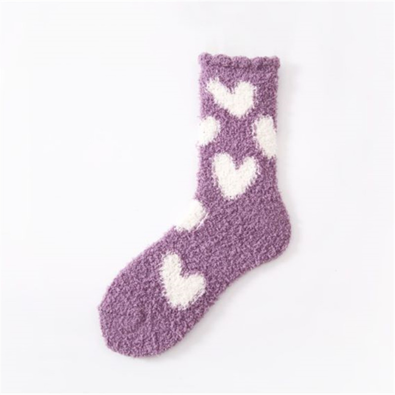 Calcetines de lana de coral para mujer a media pierna Otoño e Invierno forrados de lana engrosada amor toalla caliente Calcetines de piso para dormir en casa