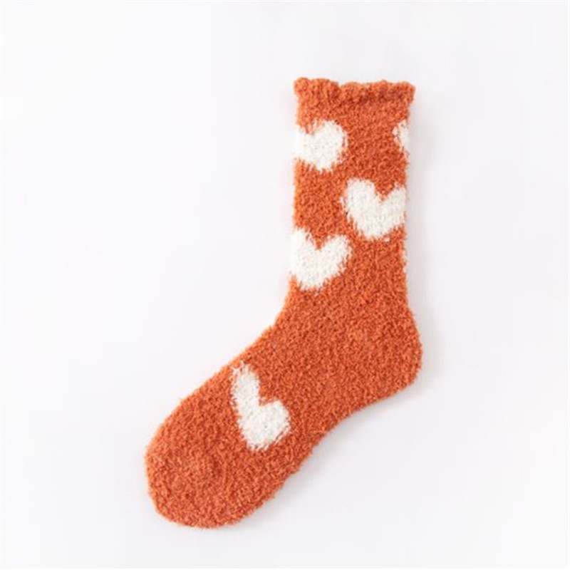 Calcetines de lana de coral para mujer a media pierna Otoño e Invierno forrados de lana engrosada amor toalla caliente Calcetines de piso para dormir en casa
