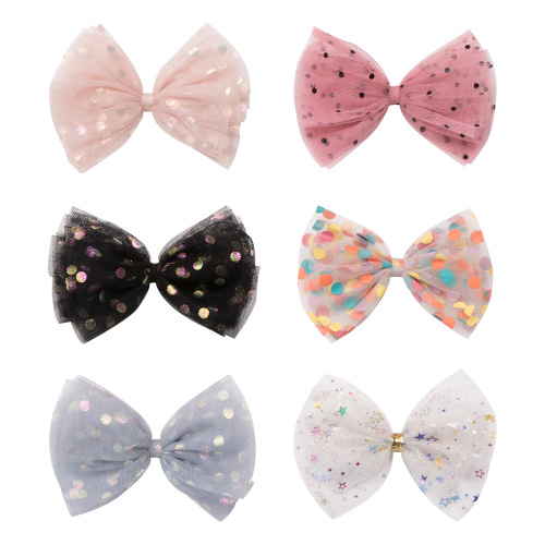 Colorful polka dot mesh children's hairpin, princess large bow hairpin, snowflake star half-wrapped cloth top clip