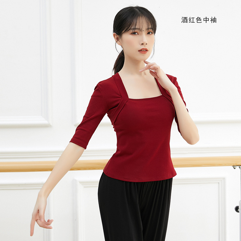 舞蹈练功服女春秋成人复古芭蕾风教师形体服装长袖假两件气质上衣|undefined