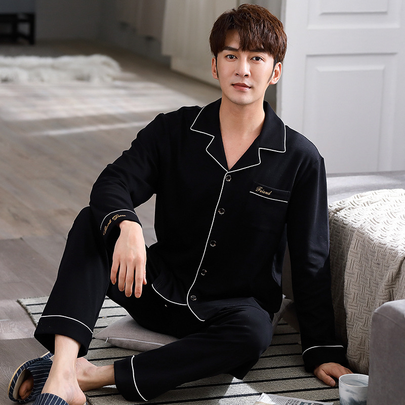 Pure Cotton Pajamas Men's Autumn Long-sleeved 2024 New Two-piece Simple Casual Men's Home Clothes for suit