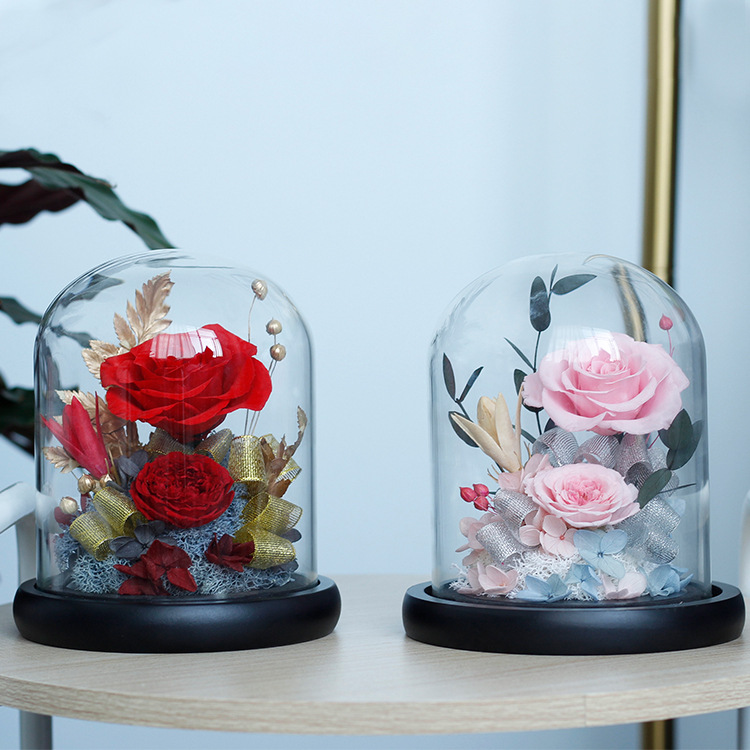 Regalo del Día de la Madre, rosa eterna al por mayor con cubierta de cristal, regalo de San Valentín, regalo de cumpleaños para novia, caja de regalo, arte floral