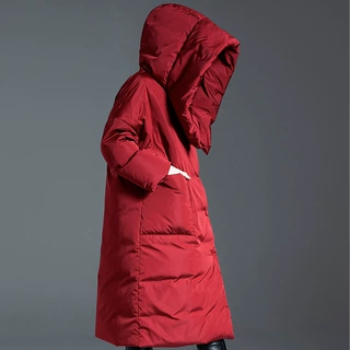 被子羽绒服女中长款2026韩版黑色H型连帽过膝加厚鸭绒羽绒衣冬装