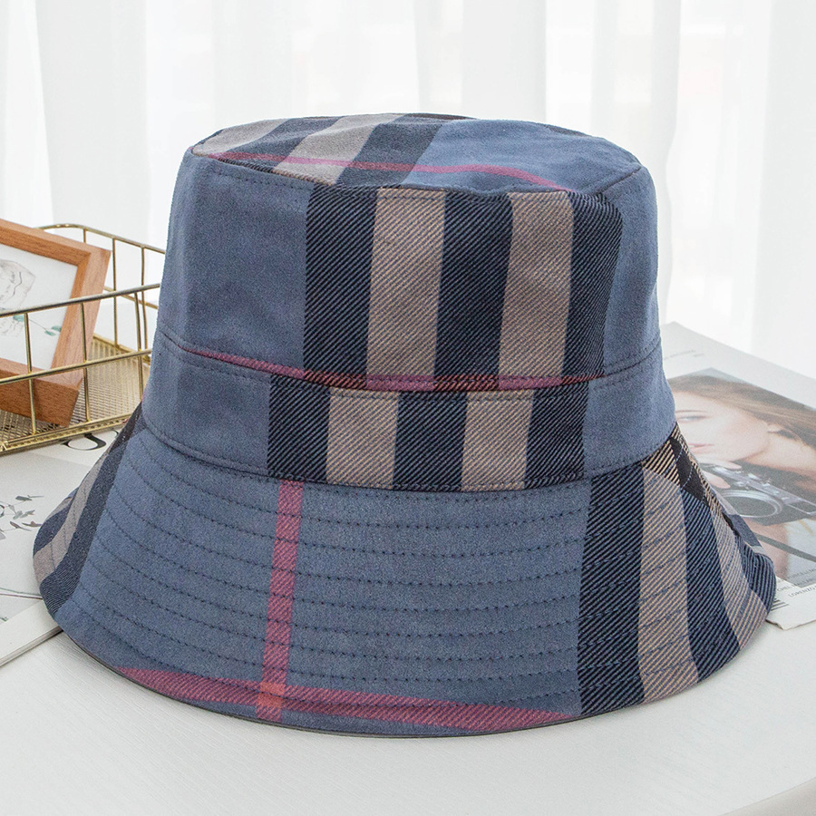 Suede Plaid Bucket Hat Blue