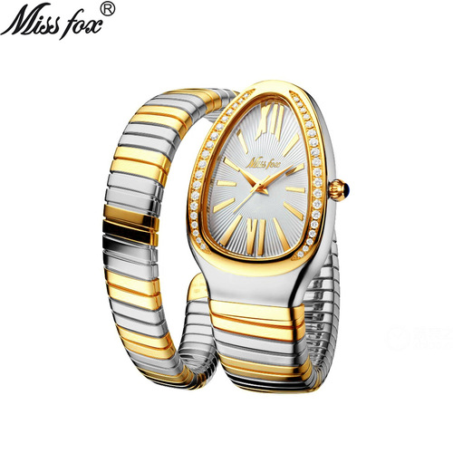 MISSFOX watch Middle Eastern ladies fashion personality snake head bracelet stainless steel diamond snake watch for women