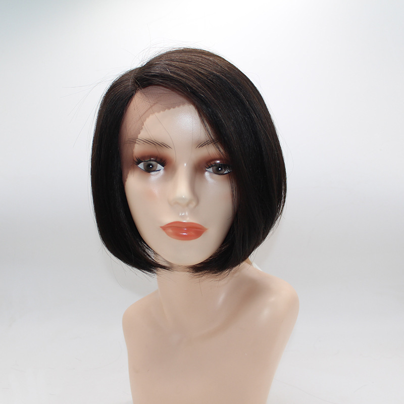 Ebel wig front lace full real hair wig women's short straight hair right split natural fluffy temperament bobo head