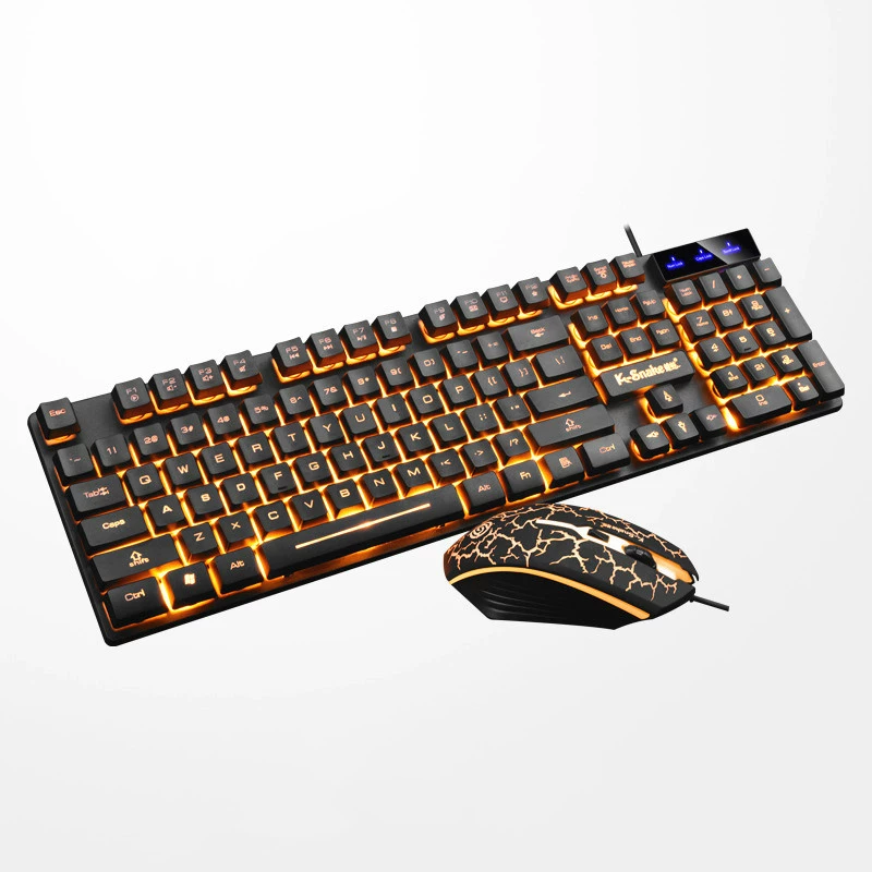 蝰蛇 KM320 wired key mouse set suspended USB orange characters transparent light crack game keyboard mouse kit