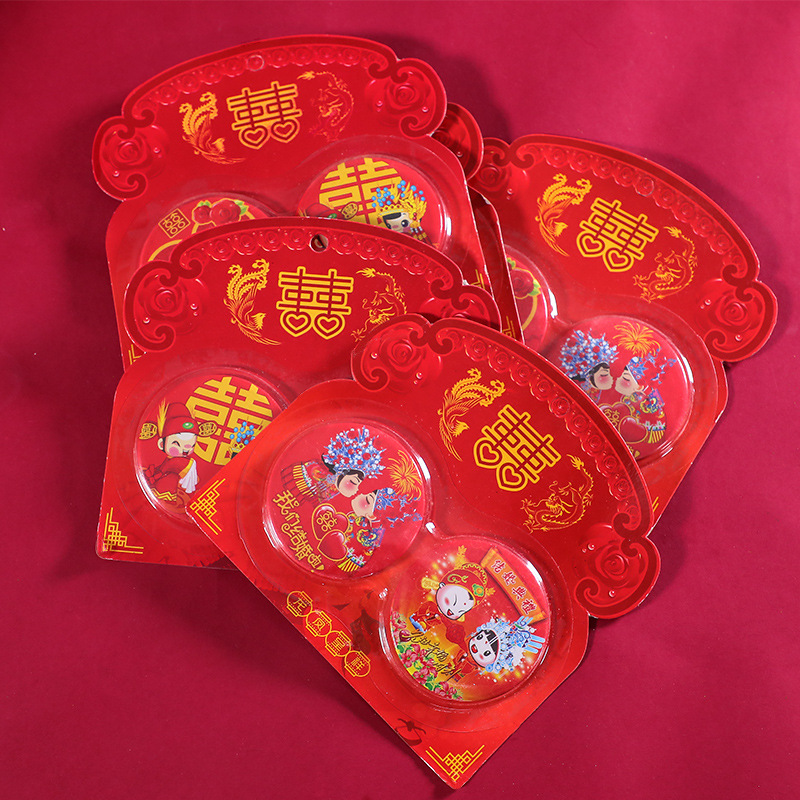 Venta al por mayor de boda espejo rojo novia portátil mini espejo cosmético espejo de mano nuevo espejo festivo de presión de la cintura