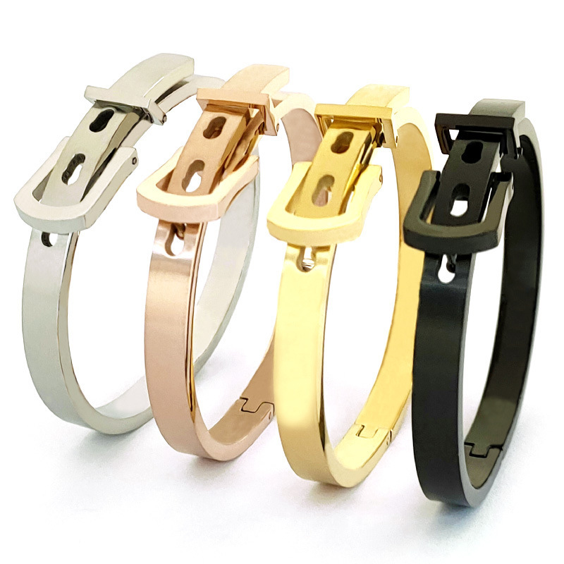 Korean Style European and American Women's Belt Buckle Bracelet, Available in Multiple Colors, Titanium Steel, Stainless Steel Wholesale, Rose Gold Geometric Elements Korean Style European and American Women's Belt Buckle Bracelet, Available in Multiple Colors, Titanium Steel, Stainless Steel Wholesale, Rose Gold Geometric Elements
