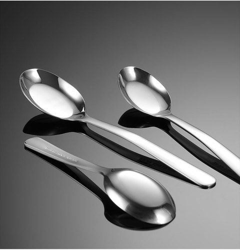 Ern 304 stainless steel flat-bottom spoon with round tail handle, practical Chinese-style tableware company canteen soup spoon, various lengths