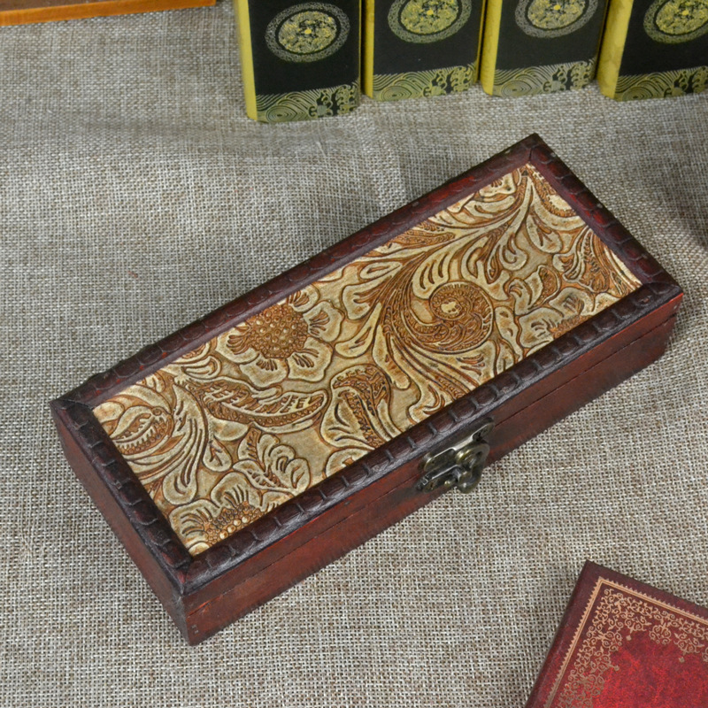 Antique Pencil Case small wooden box retro desktop sundries box wooden earphone jewelry office supplies storage box manufacturer Antique Pencil Case small wooden box retro desktop sundries box wooden earphone jewelry office supplies storage box manufacturer