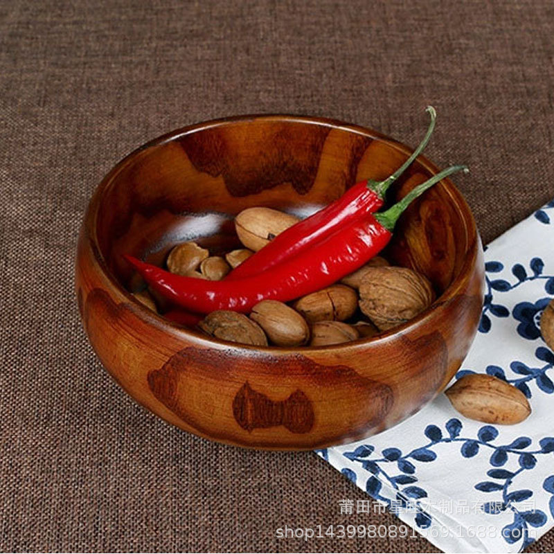 Suministro directo de fábrica chino redondo tazón de fideos instantáneos madera maciza creativo fabricante de fruta de madera fría y mixta tazón grande en stock descuento de gran cantidad