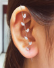 The new cold wind embedded ear hanging ear hanging personality simple puncture ear needle female lightning leaf auricular oblique earrings