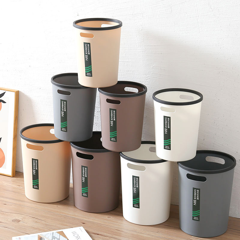 Household Plastic Large Trash Can Double-ear Portable Round Pressing Ring Storage Bucket Living Room Floor Pressing Garbage Trash Basket