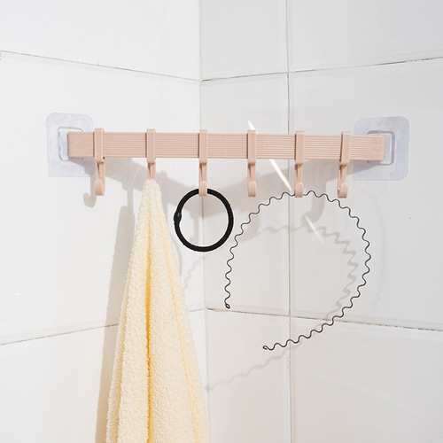 Bathroom towel rack glued without punching kitchen single pole rag hanger bathroom thickened towel bar 6 hooks
