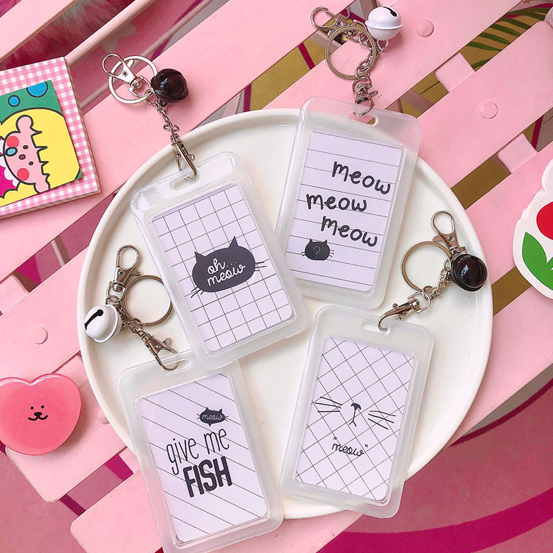 Transparente titular de la tarjeta duro estudiante titular de la tarjeta llavero campana grande estudiante entrada guardia autobús cubierta protectora Certificado conjunto