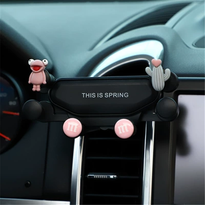 Car phone holder cute car air outlet gravity - pink-frog-gray-cactus