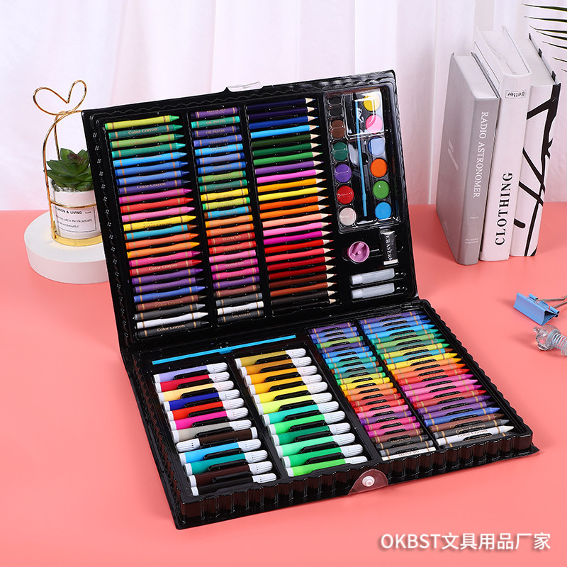 168 juego de pintura colorida, bolígrafo colorido de acuarela, crayón, pastel al óleo, pintura para niños, papelería, regalo para niños