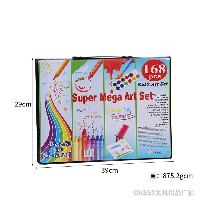 168 juego de pintura colorida, bolígrafo colorido de acuarela, crayón, pastel al óleo, pintura para niños, papelería, regalo para niños