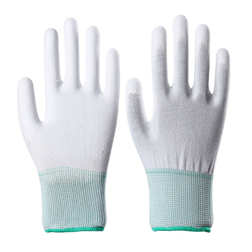White PU coated palm gloves individually packaged nylon wear-resistant labor protection gloves wholesale anti-static coated palm gloves