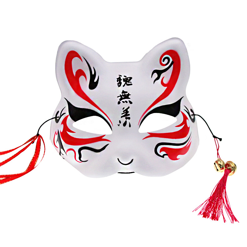 Máscara de cosplay de zorro de media cara, pintada a mano, divertida, de pulpa de papel y plástico, estilo japonés, con diseño floral navideño. image 7