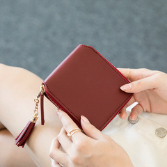 Wallet for Women 2023 Cross-border New Simple Square Zipper Wallet Korean Style Fashion Tassel Short Wallet