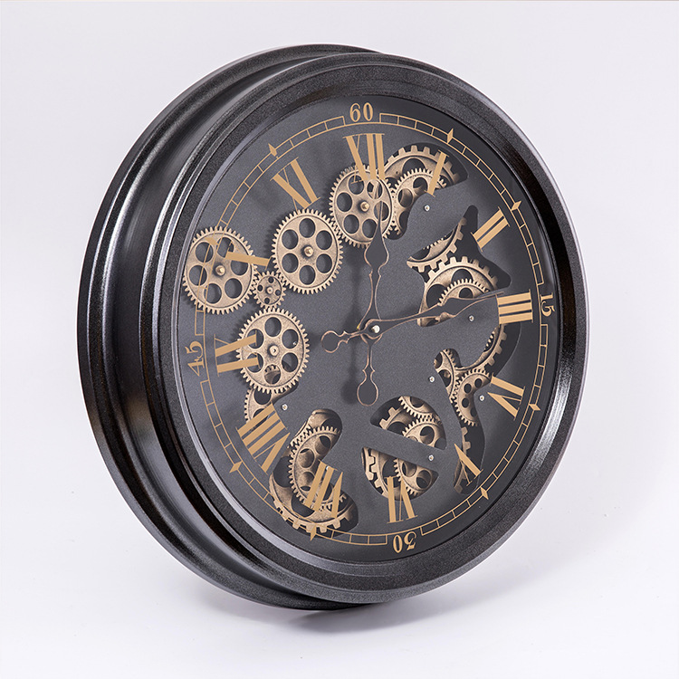 European Iron Pointer Gear Wall Clock American Retro Creative Clock Living Room Personalized Decorative Art Clock Customization