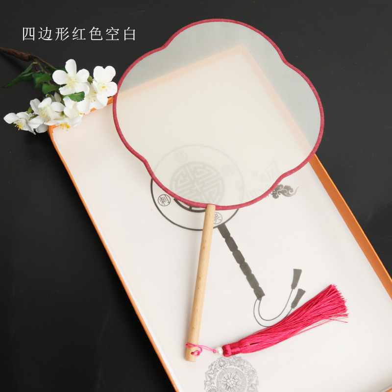 Pintado a mano estilo antiguo ventilador en blanco al por mayor pluma fina pintura a mano alzada superficie de ventilador de caligrafía mango largo ventilador redondo hecho a mano material de bricolaje