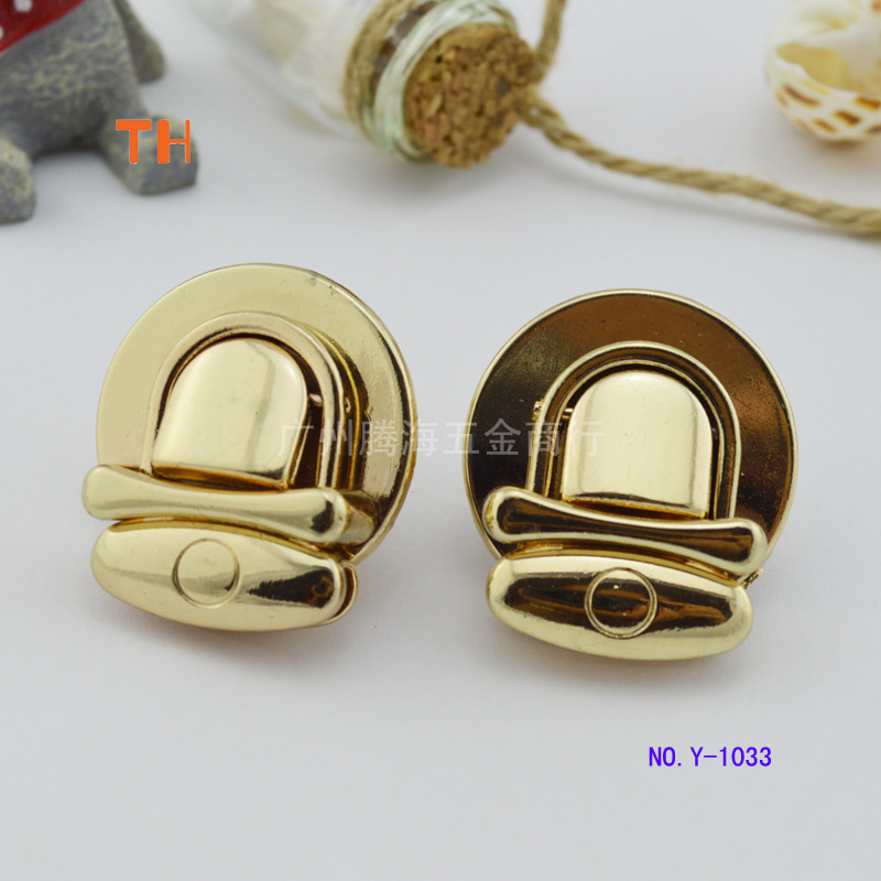 手袋箱包五金配件 锌合金压铸女包锁扣 中号圆底插锁