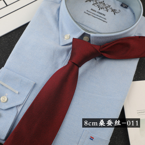 Business men's 8cm mulberry silk hand-tied tie executive casual formal wear wide striped solid color suit accessories