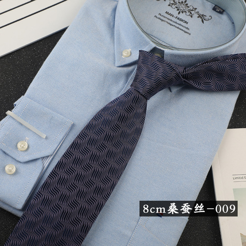 Business men's 8cm mulberry silk hand-tied tie executive casual formal wear wide striped solid color suit accessories