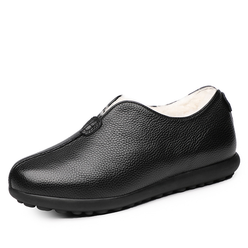 Primera capa de piel de vaca de lana de invierno zapatos de algodón de los hombres viejos zapatos de tela Beijing forrado de lana caliente zapatos de cuero viejo papá zapatos de los hombres suaves