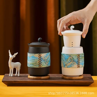 陶瓷马克杯茶水分离杯带盖过滤办公室大容量泡茶杯礼品白瓷礼盒