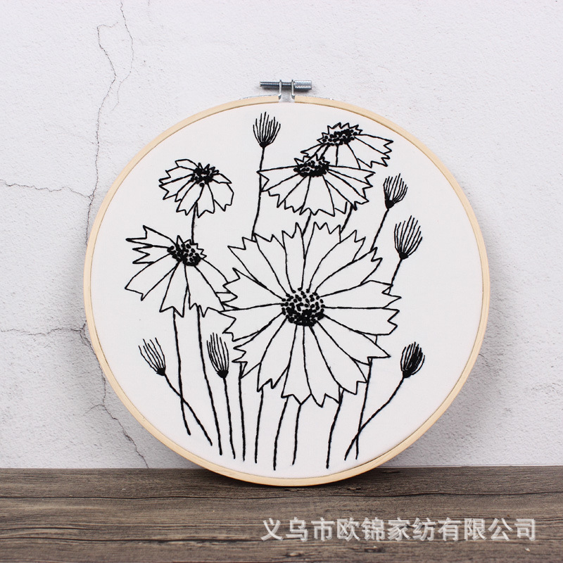 Sketch chica simple pintura hecha a mano DIY tela novato europeo bordado flores y plantas material paquete kit traje de costura