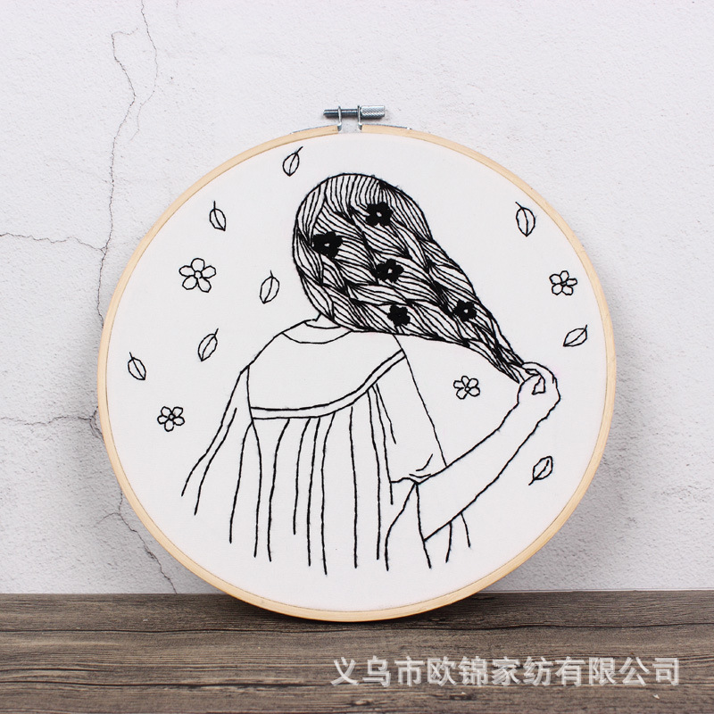 Sketch chica simple pintura hecha a mano DIY tela novato europeo bordado flores y plantas material paquete kit traje de costura