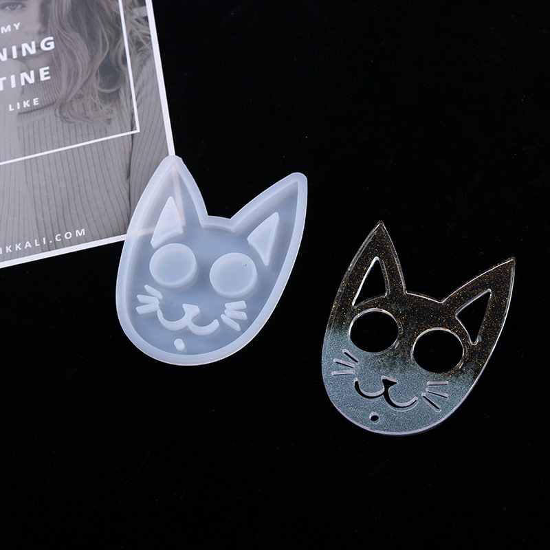 diy Dripping Glue Mold Cat Shape Defense Keychain Silicone Mold Handmade Mirror Spot Supply